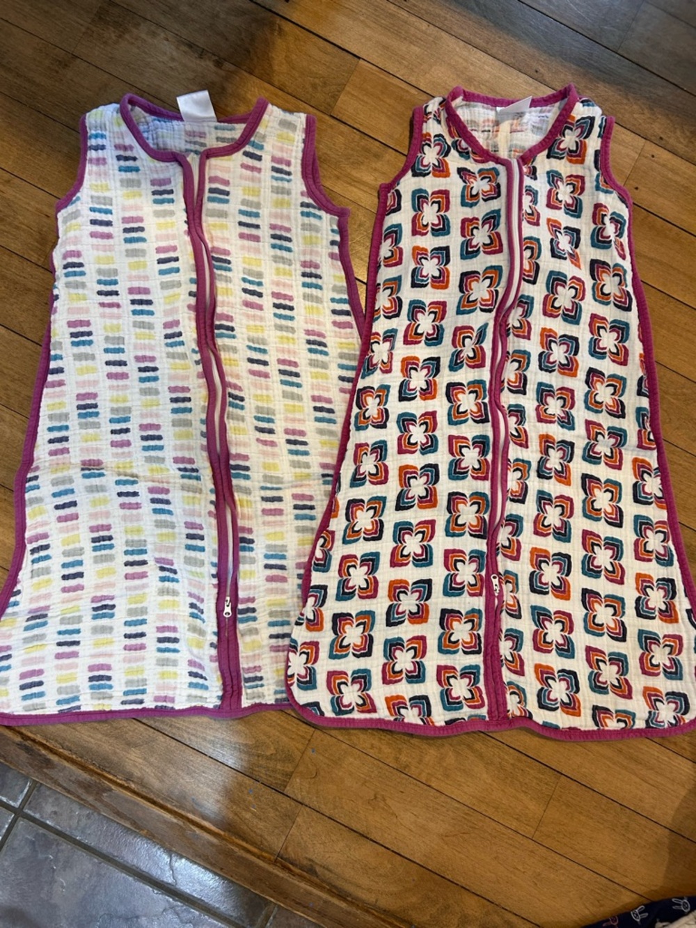 Pink-Trim Girls' Sleeveless Sleep Sacks